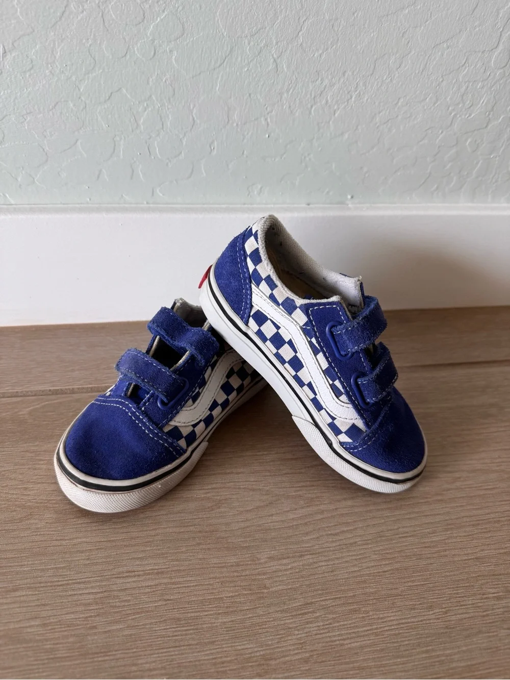 Vans Toddler Blue and White Checker Velcro Shoes